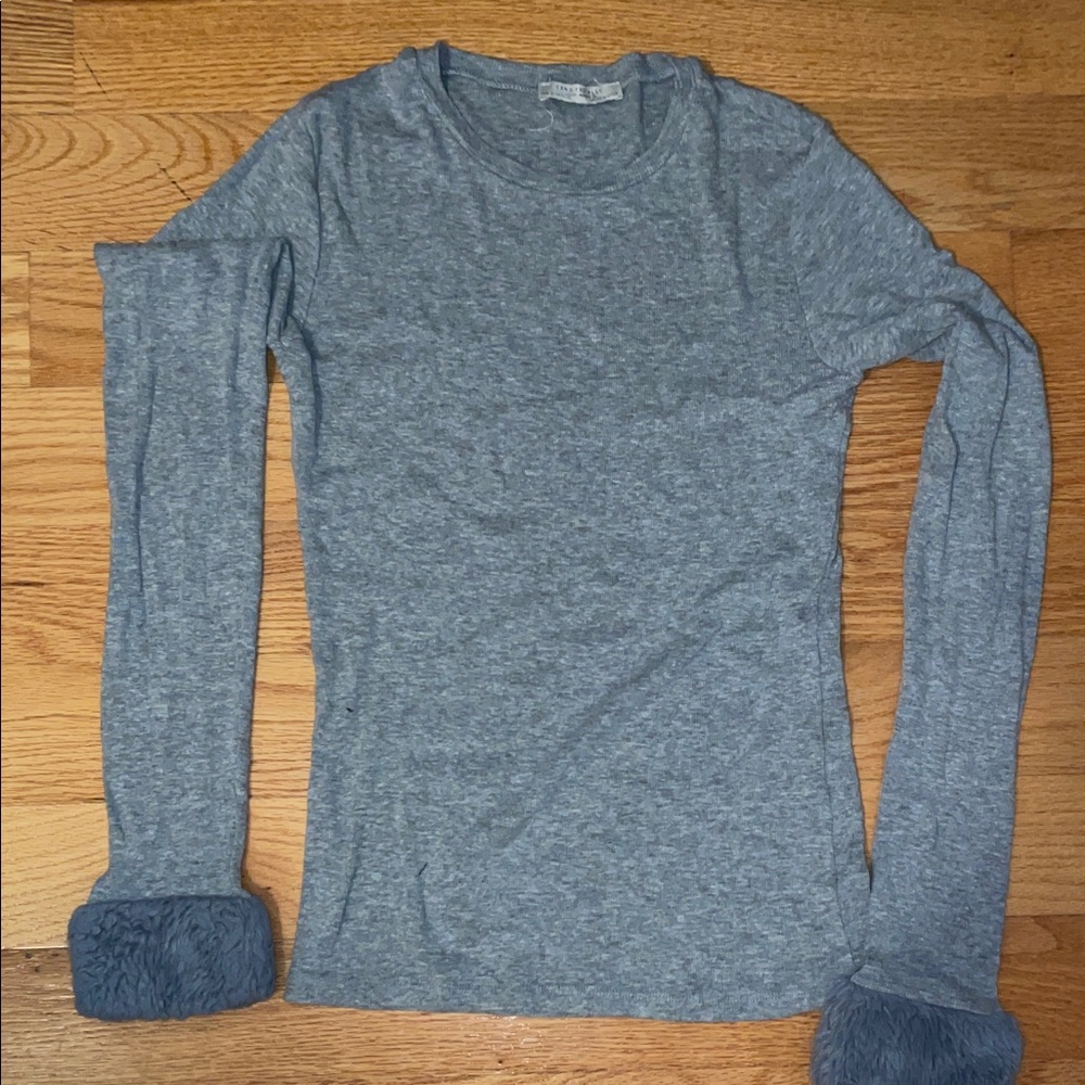 Zara Gray Long Sleeve Top with Faux Fur Cuffs